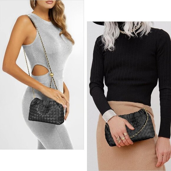 Woven Women's Crossbody Bag & Evening Purse, Trendy Dumpling Clutch & Hobo Cloud - Picture 3 of 7